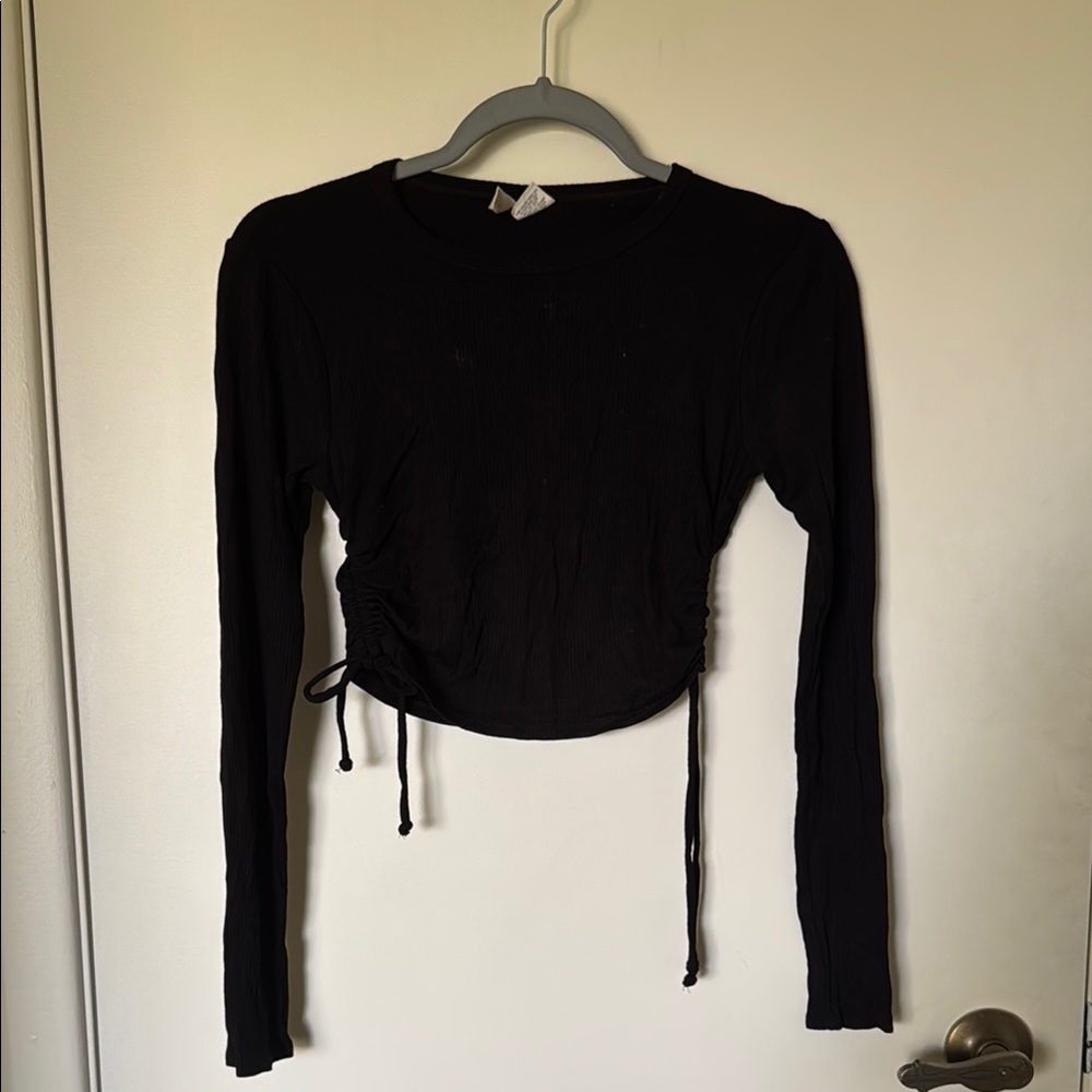 Black Long Sleeve Ruched Top